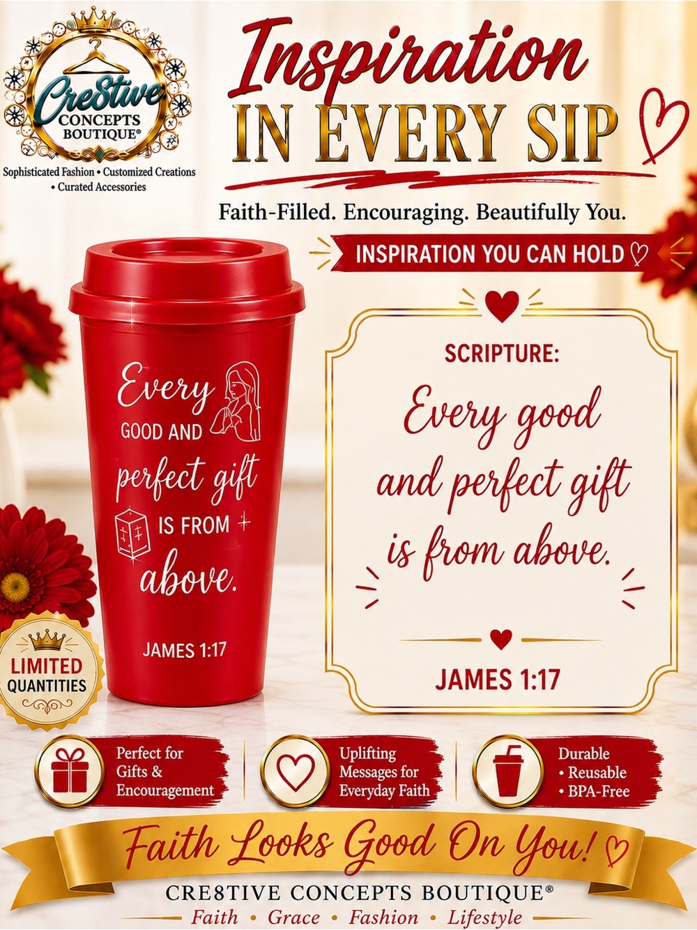 Inspirational Faith 16 oz Reusable Cup with Lid